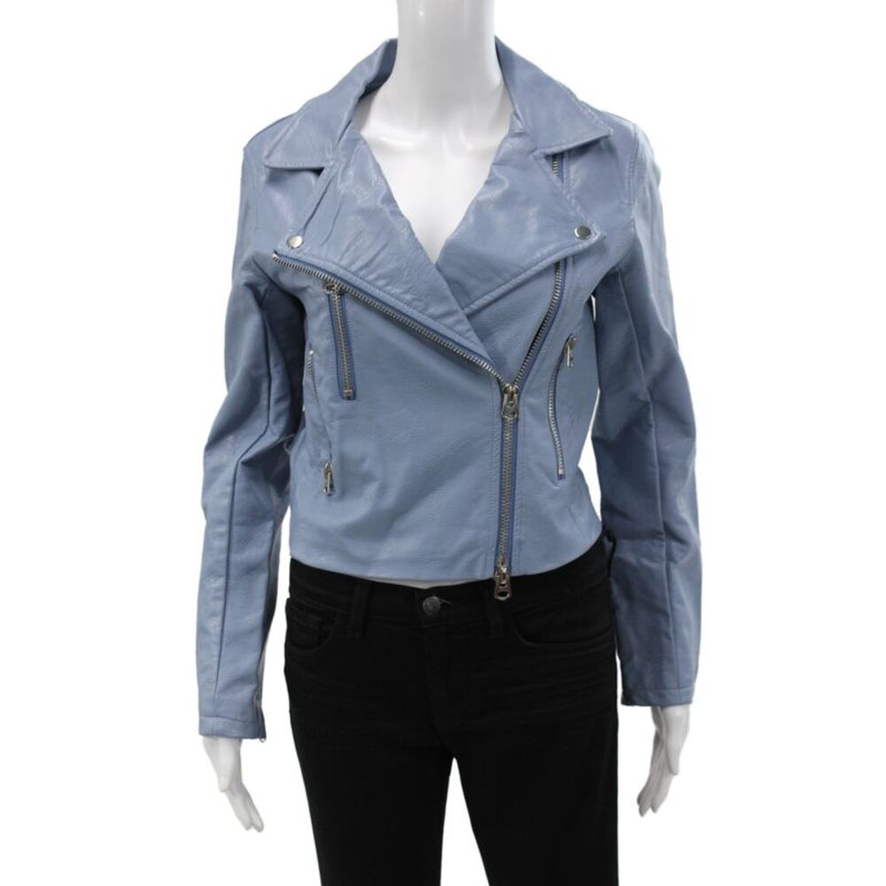 Brooklyn Karma Womens Biker Motorcycle Jacket Light Blue Size S